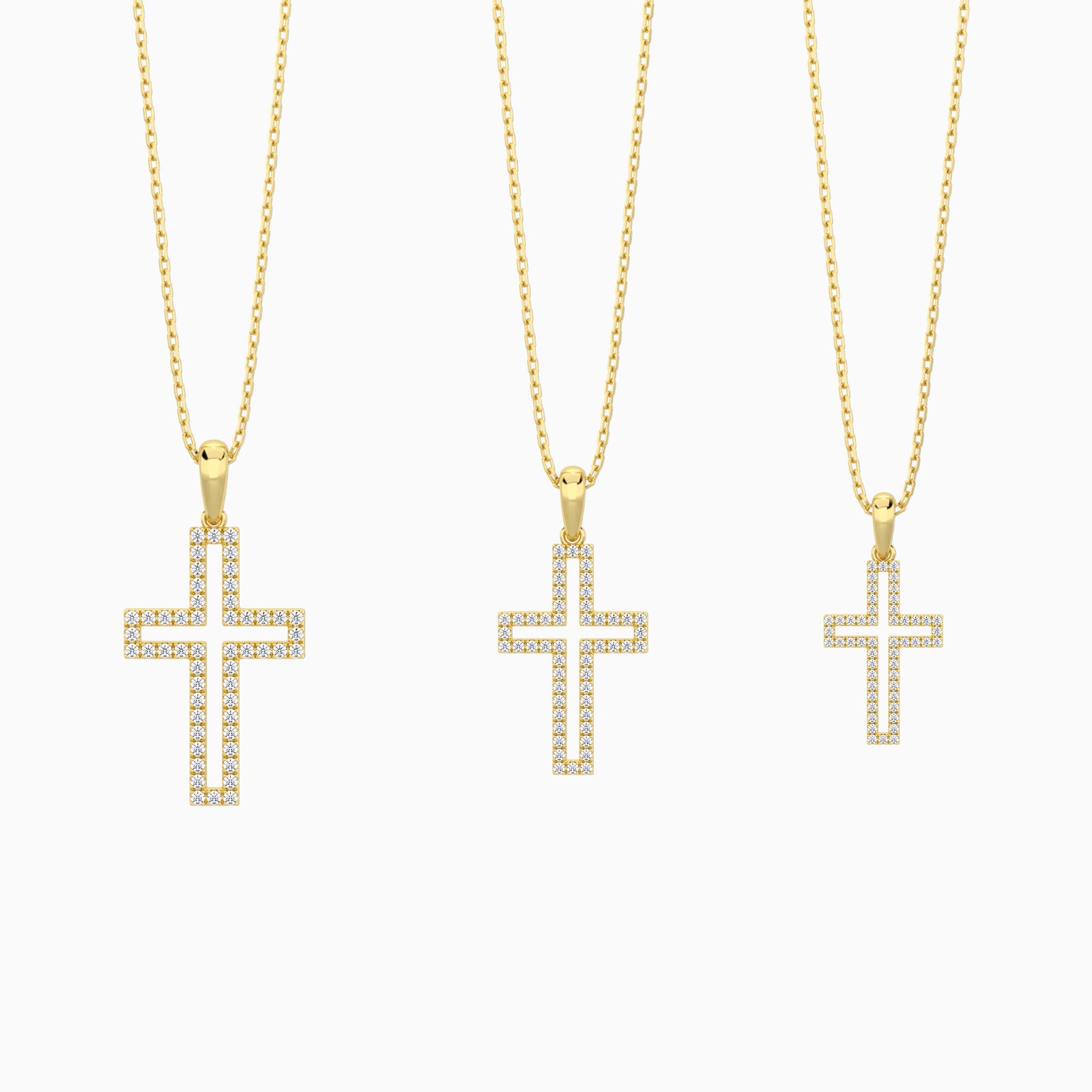 Three Different Size of Classic Lab Grown Diamond Open Cross Pendant Necklace