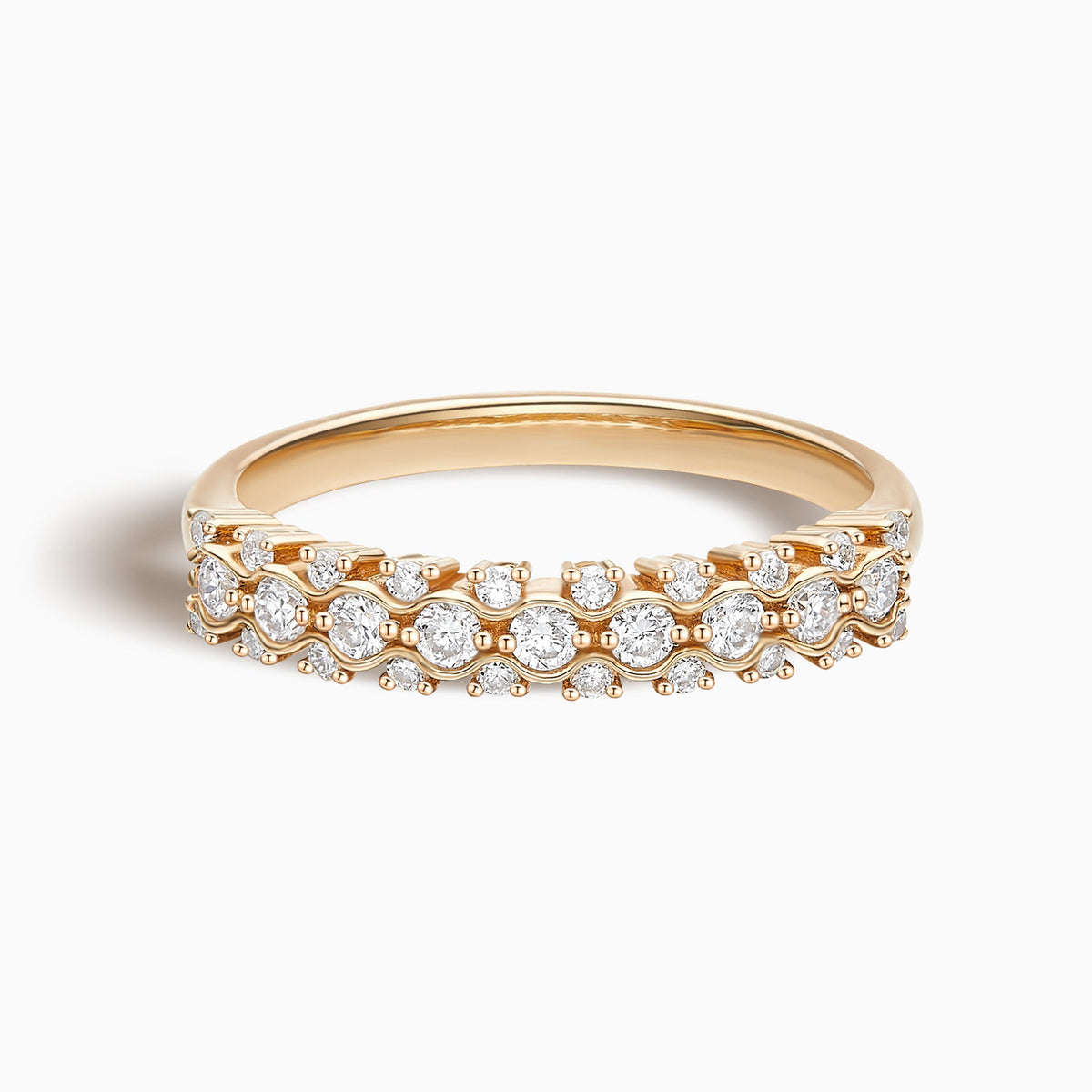 Three Row Wavy Prong Band in 14K Rose Gold