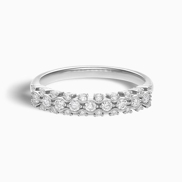 Three Row Wavy Prong Band in 18K White Gold