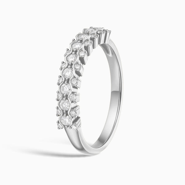 Three Row Wavy Prong Band in 18K White Gold