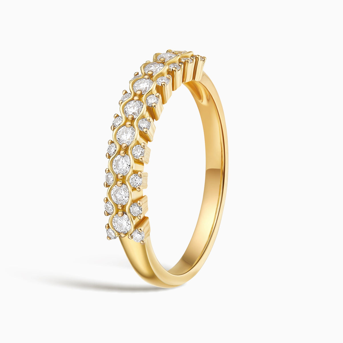 Three Row Wavy Prong Band in 18K Yellow Gold