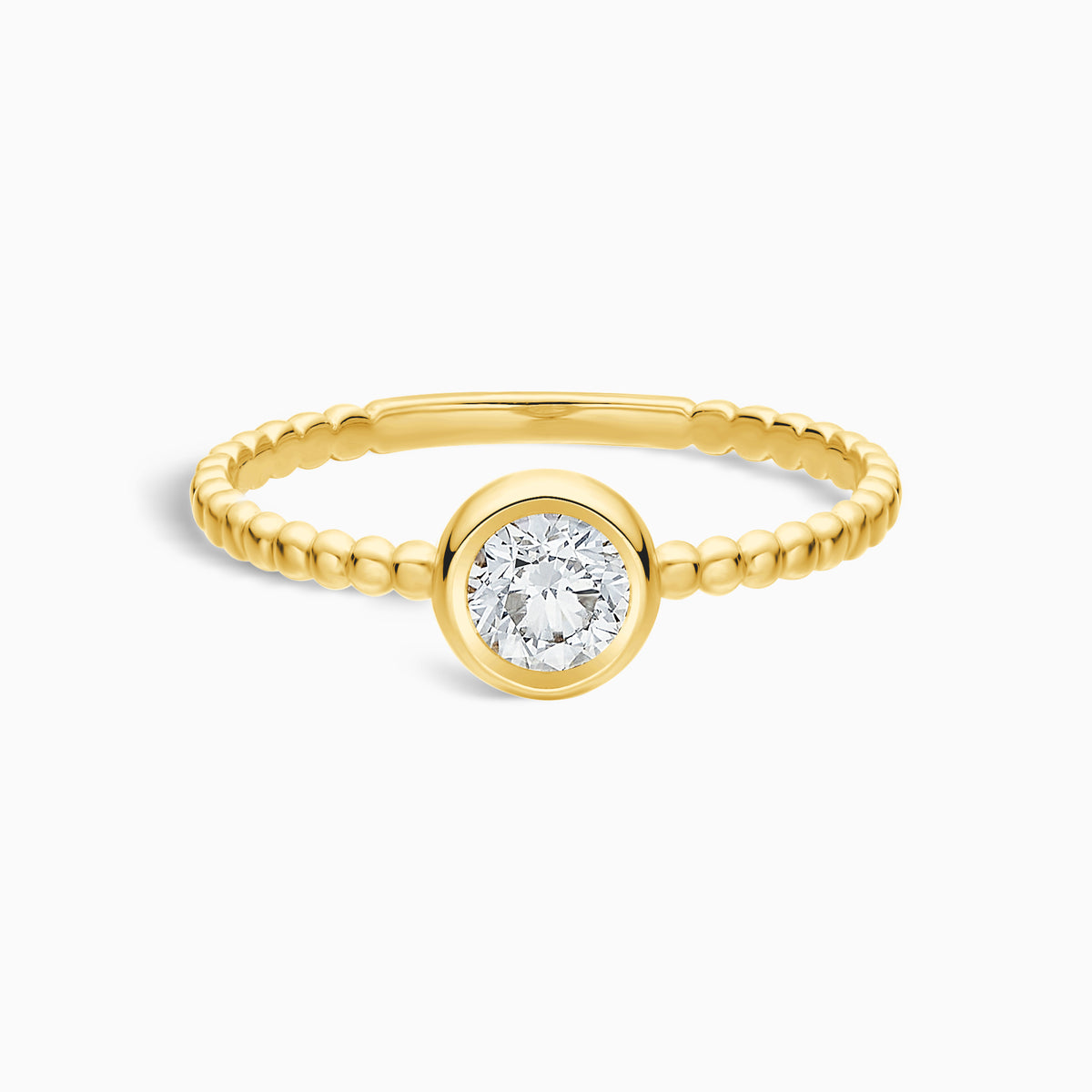 Delicate Beaded Bezel Set Solitaire Diamond Ring in 18K Yellow Gold