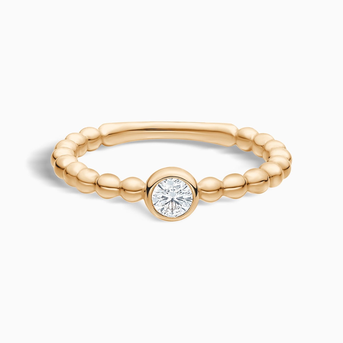 Beaded Bezel Set Solitaire Diamond Ring in 14K Rose Gold