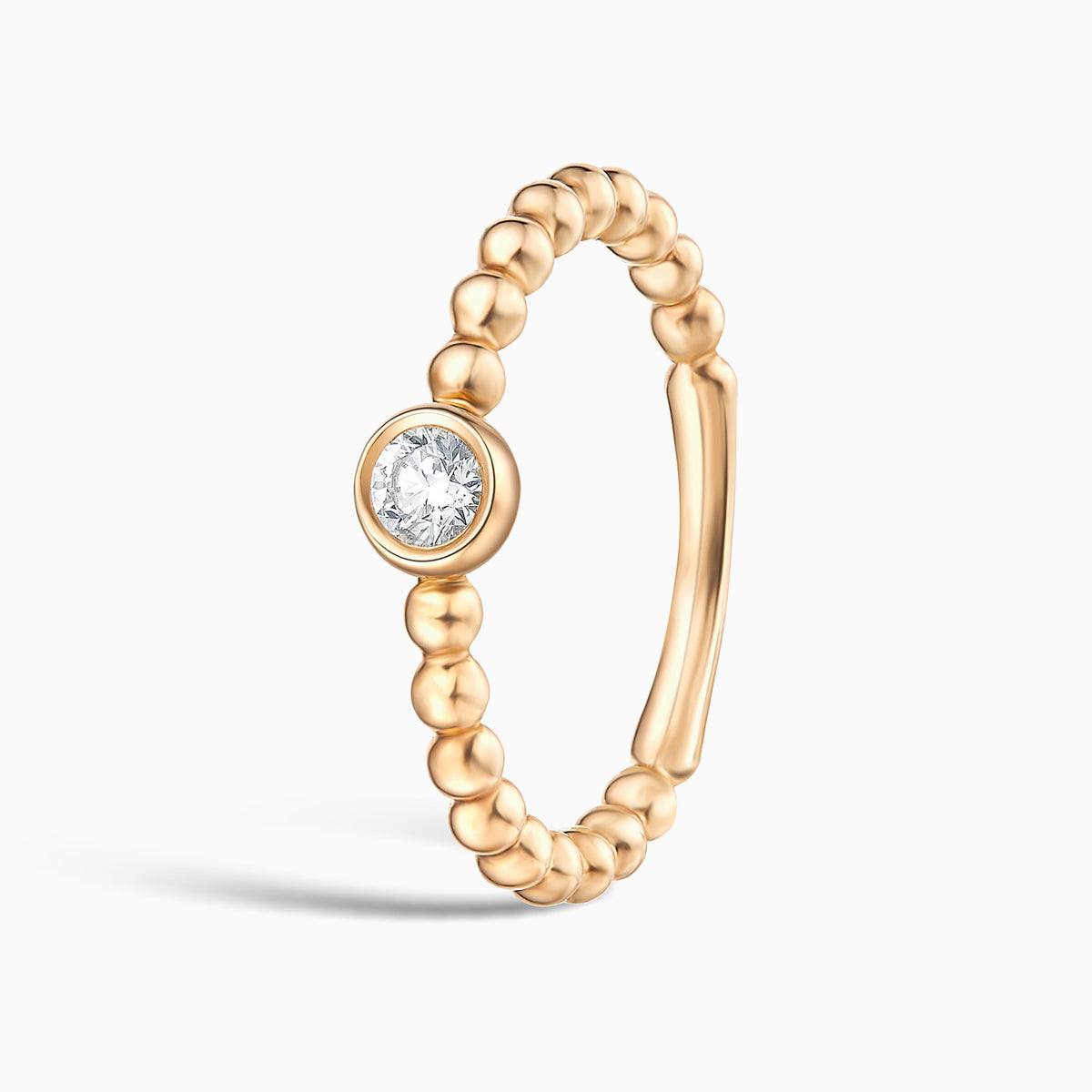 Beaded Bezel Set Solitaire Diamond Ring in 14K Rose Gold