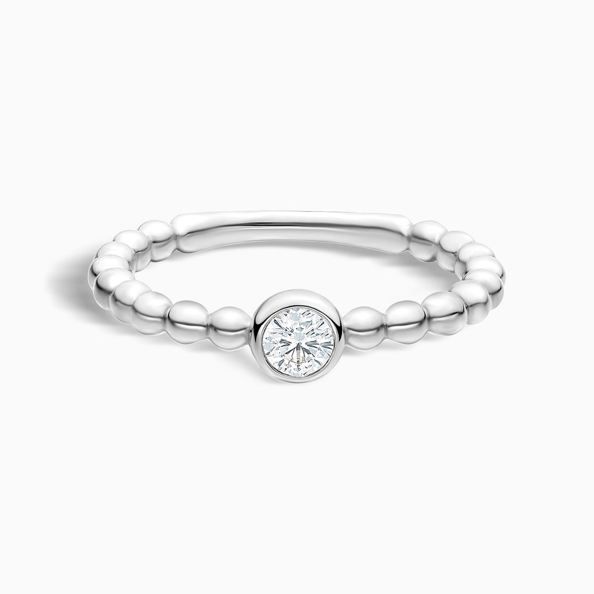 Beaded Bezel Set Solitaire Diamond Ring in 18K White Gold