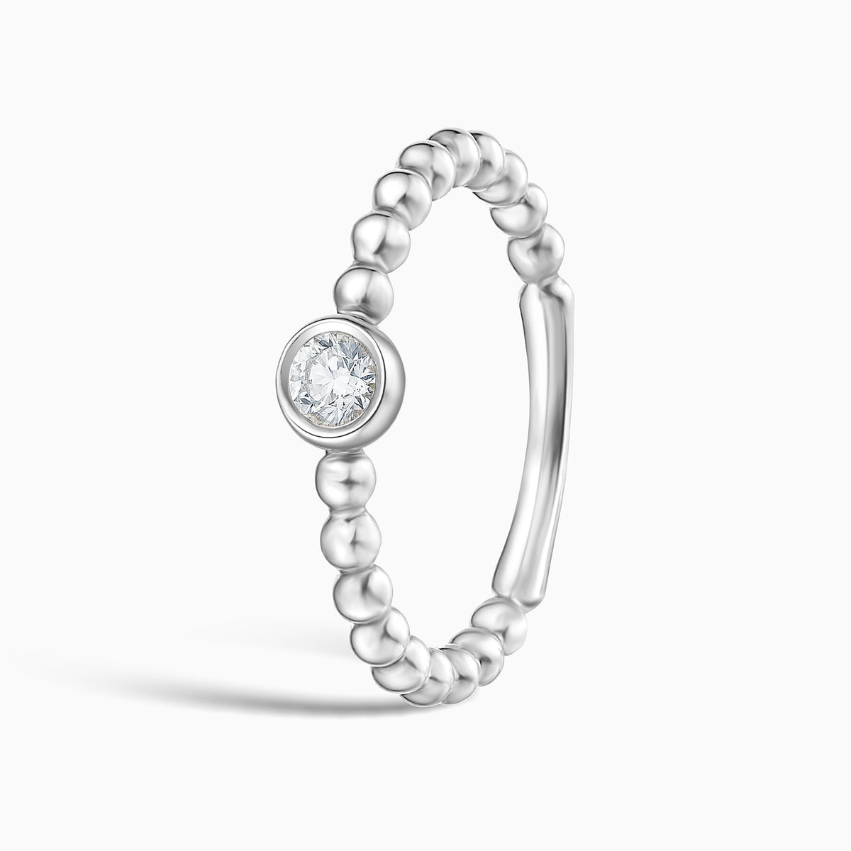 Beaded Bezel Set Solitaire Diamond Ring in 14K White Gold