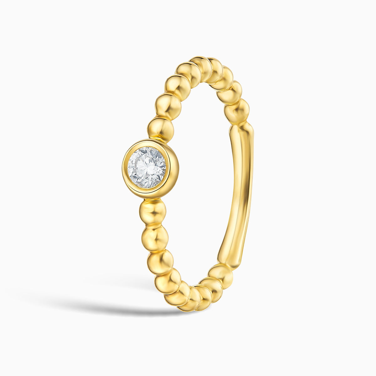 Beaded Bezel Set Solitaire Diamond Ring in 18K Yellow Gold