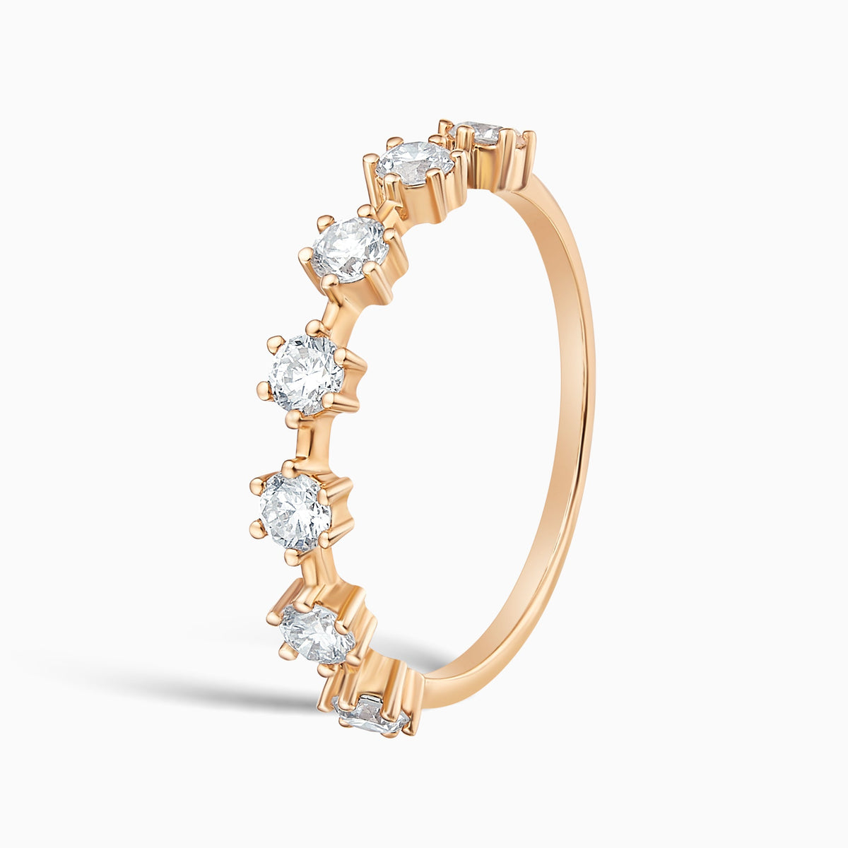 Spaced Six Prong Half Eternity Diamond Band in 14K Rose Gold