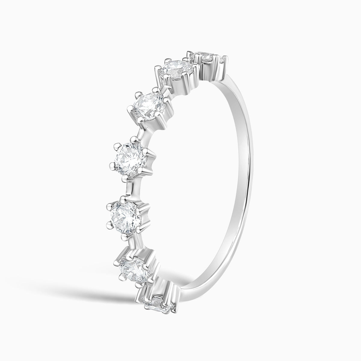 Spaced Six Prong Half Eternity Diamond Band in 18K White Gold