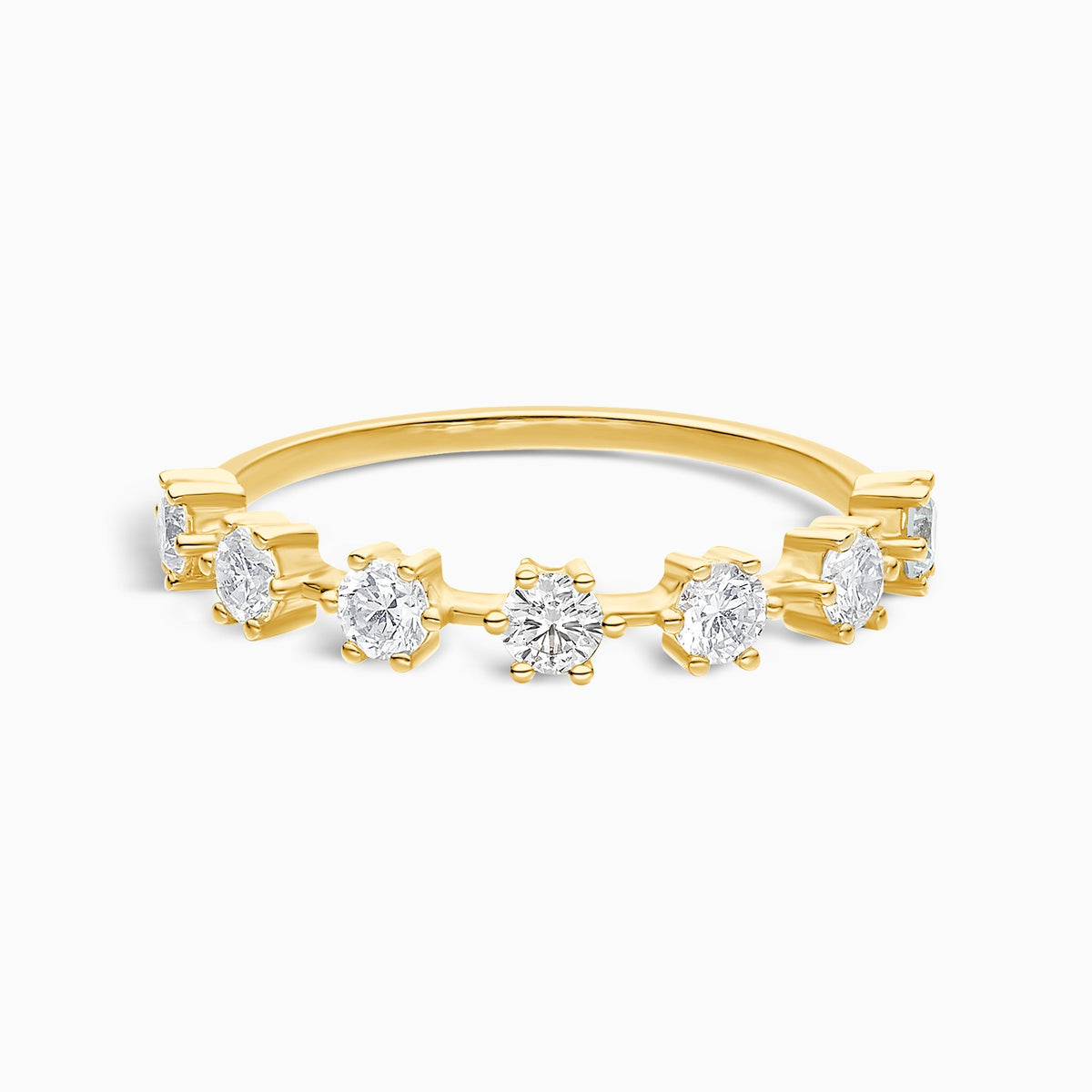 Spaced Six Prong Half Eternity Diamond Band in 18K Yellow Gold