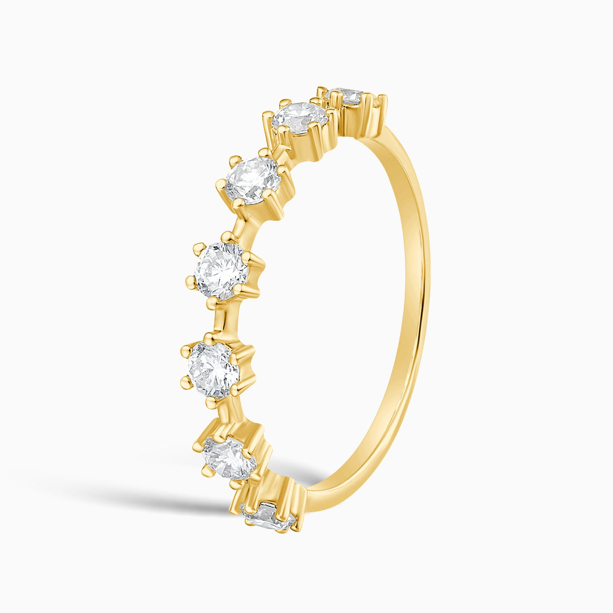 Spaced Six Prong Half Eternity Diamond Band in 14K Yellow Gold
