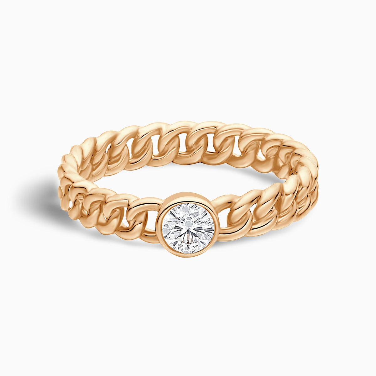 Cuban Bezel Set Stackable Diamond Ring in 14K Rose Gold