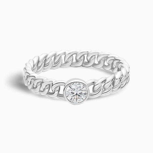 Cuban Bezel Set Stackable Diamond Ring in 14K White Gold