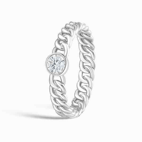 Cuban Bezel Set Stackable Diamond Ring in 14K White Gold