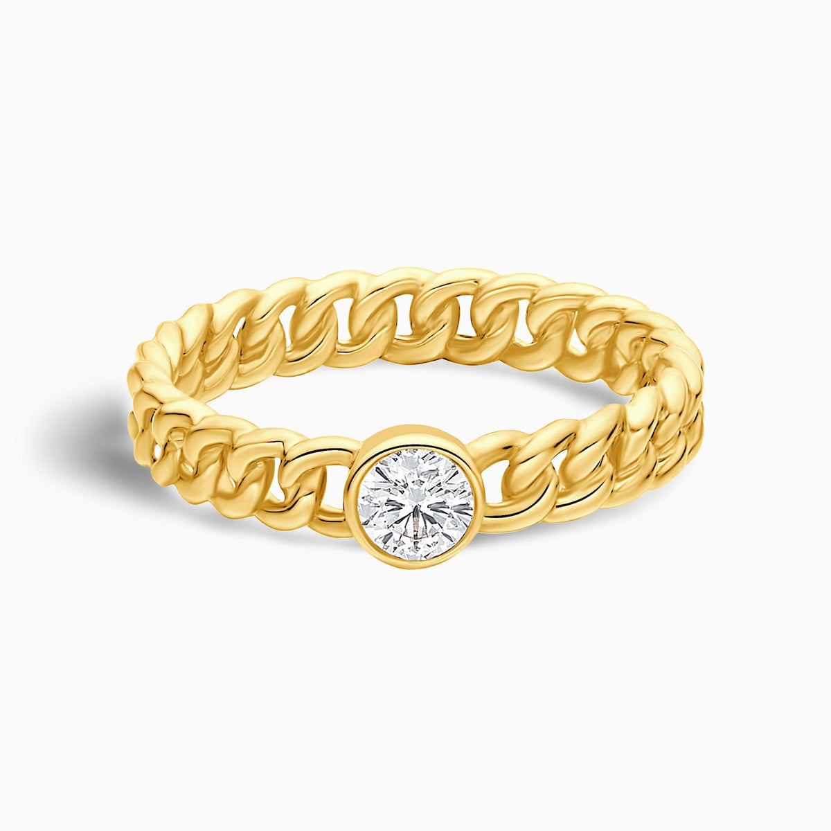 Cuban Bezel Set Stackable Diamond Ring in 14K Yellow Gold