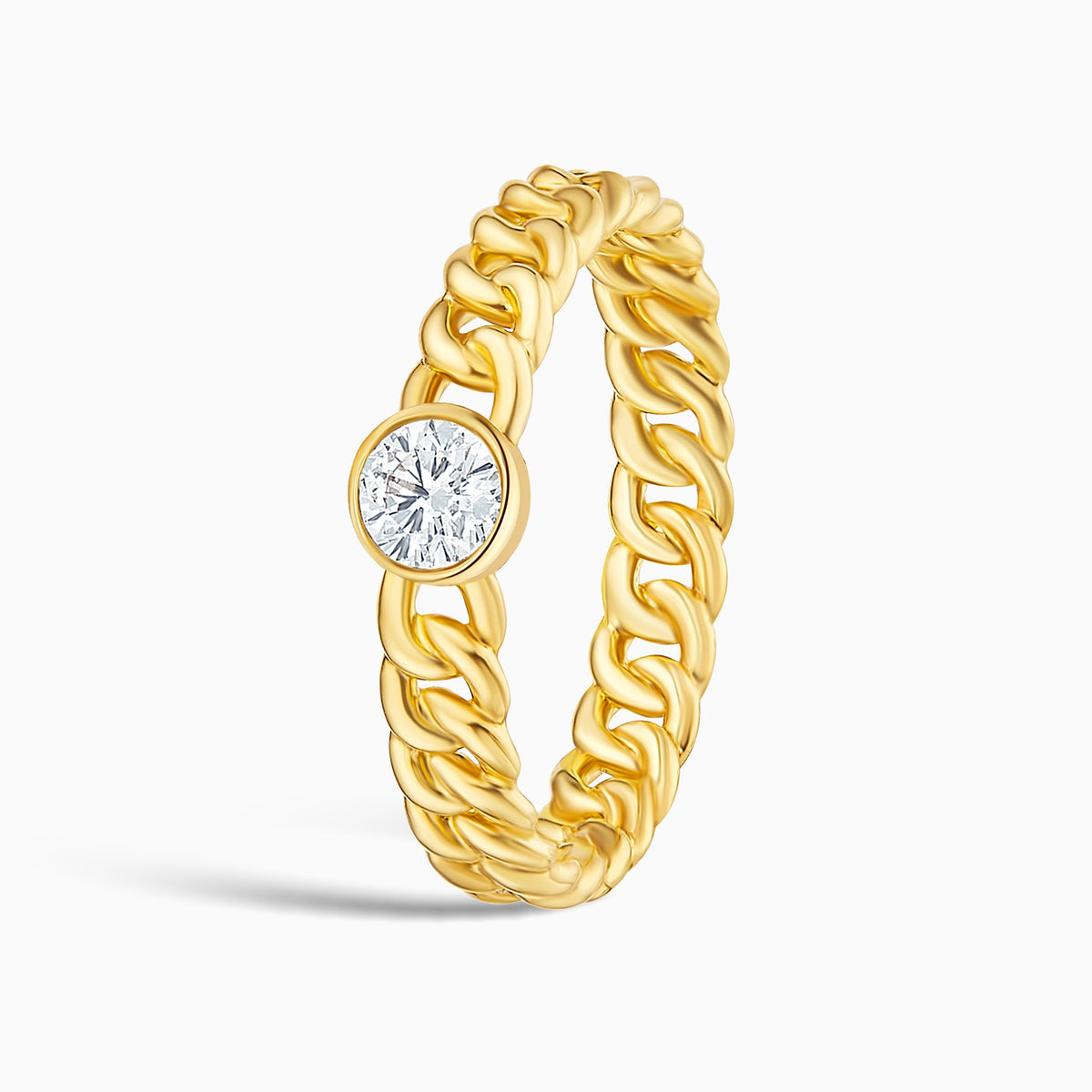 Cuban Bezel Set Stackable Diamond Ring in 18K Yellow Gold