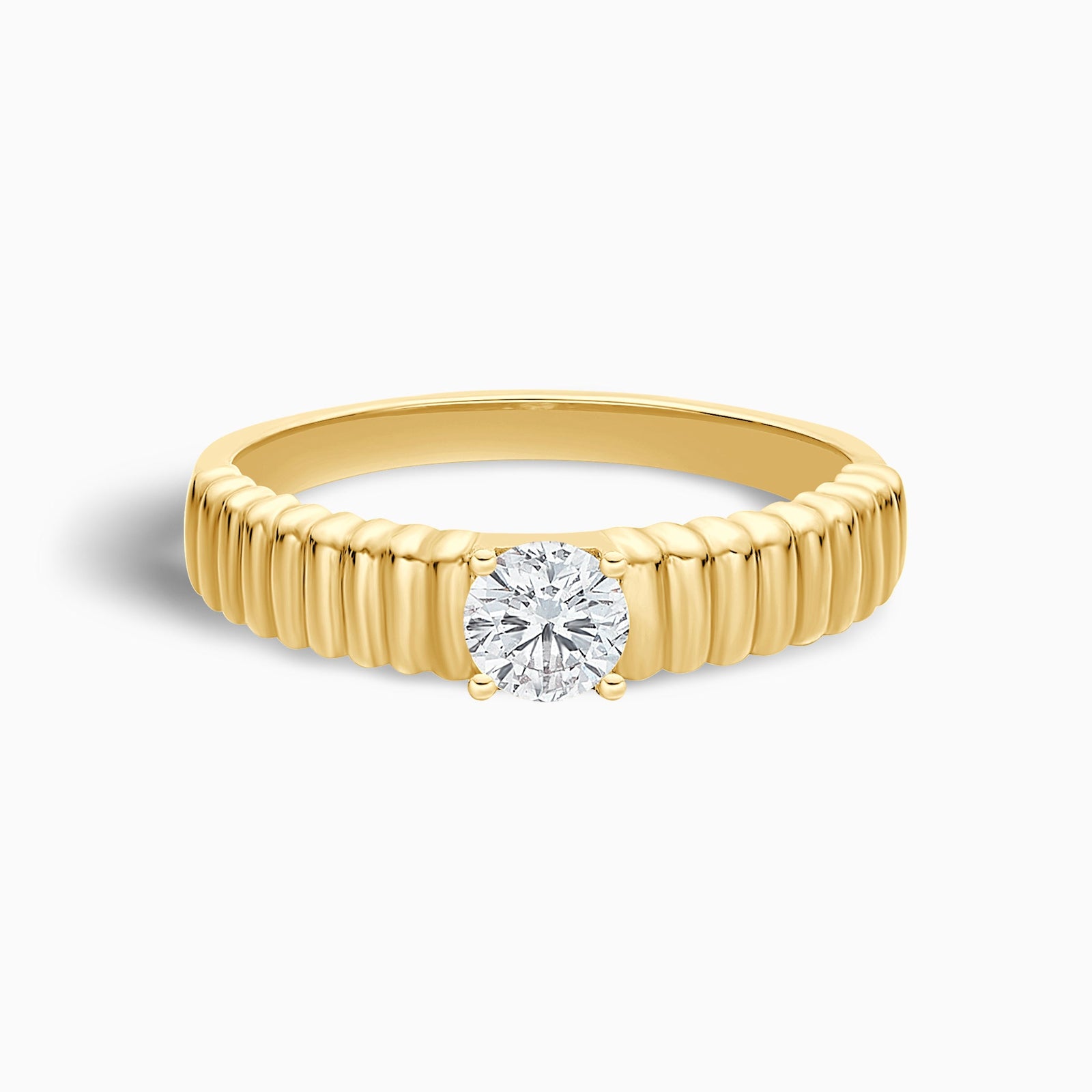 Ribbed Shank Four Prong Solitaire Diamond Ring