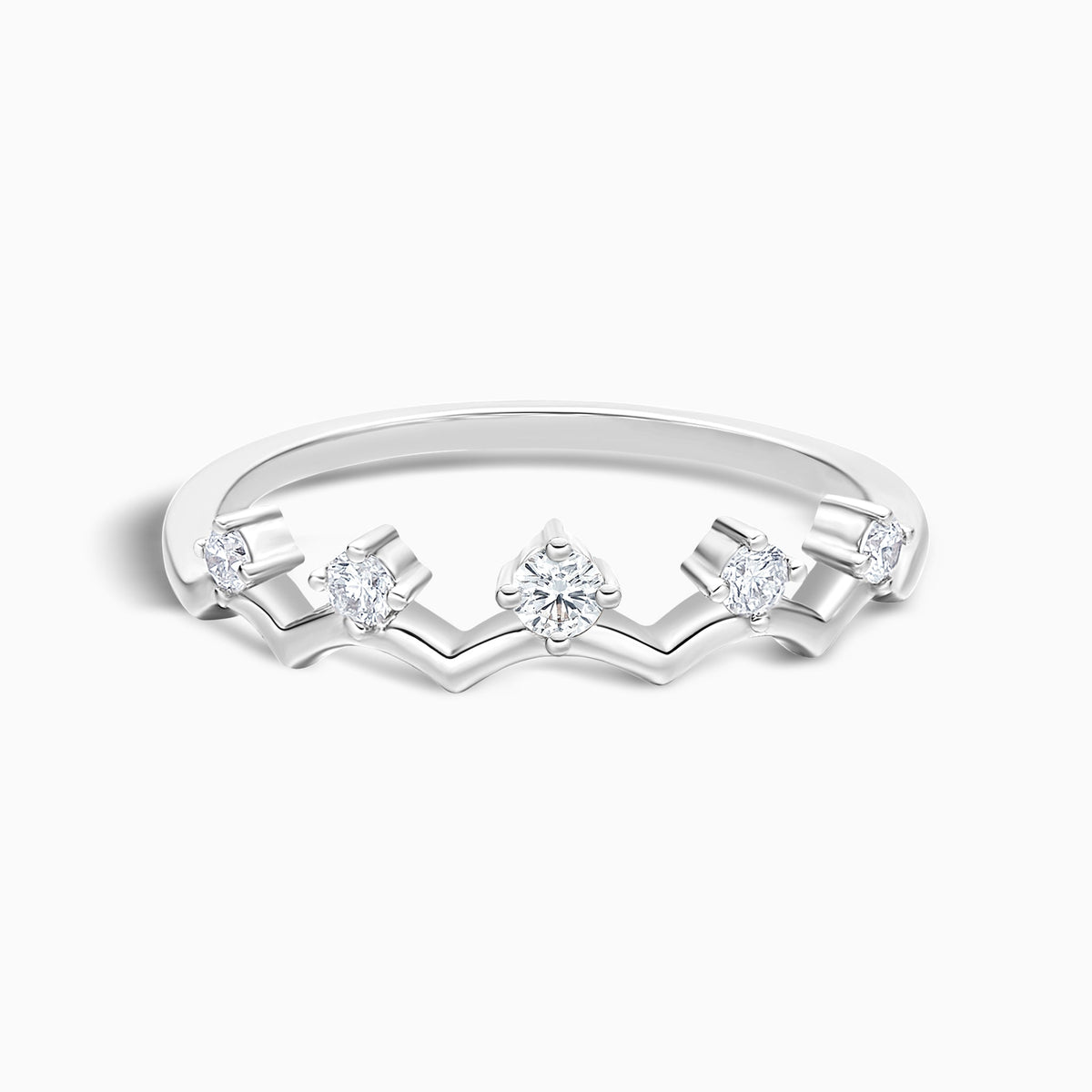 Crown Stackable Half Eternity Diamond Band in 14K White Gold