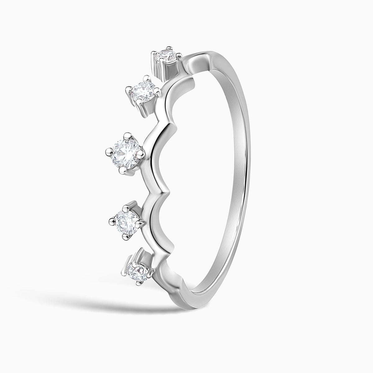 Crown Stackable Half Eternity Diamond Band in 18K White Gold