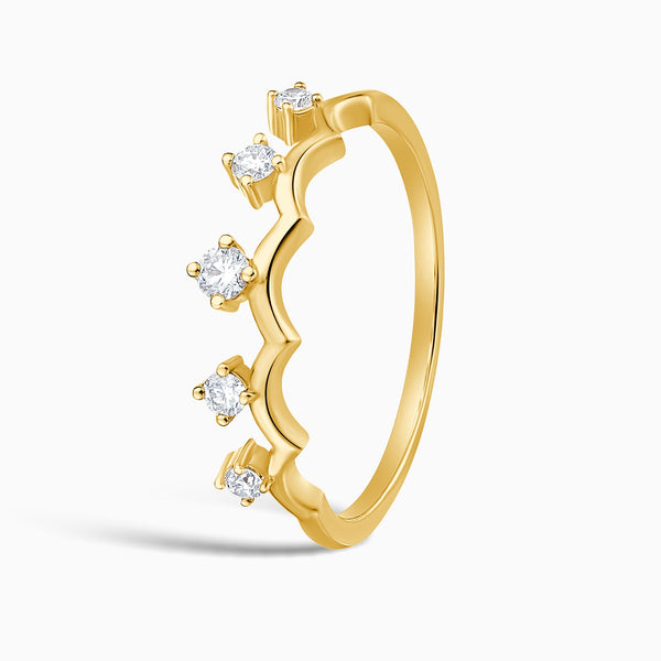 Crown Stackable Half Eternity Diamond Band in 14K Yellow Gold