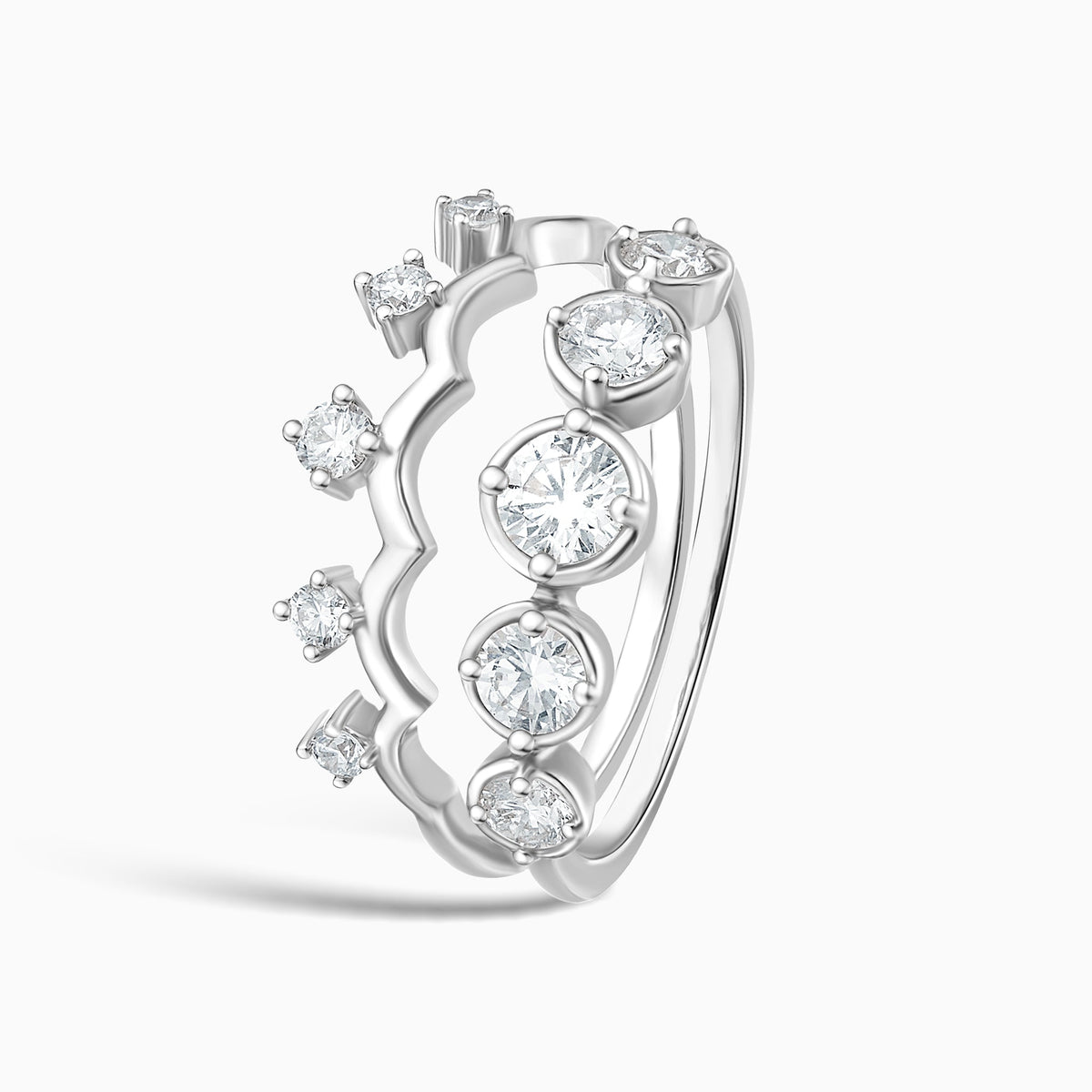 Crowned Duo Stackable Half Eternity Diamond Band in Platinum