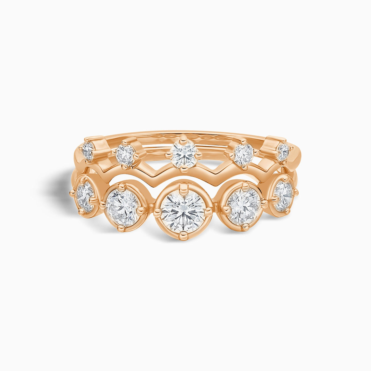 Crowned Duo Stackable Half Eternity Diamond Band in 14K Rose Gold