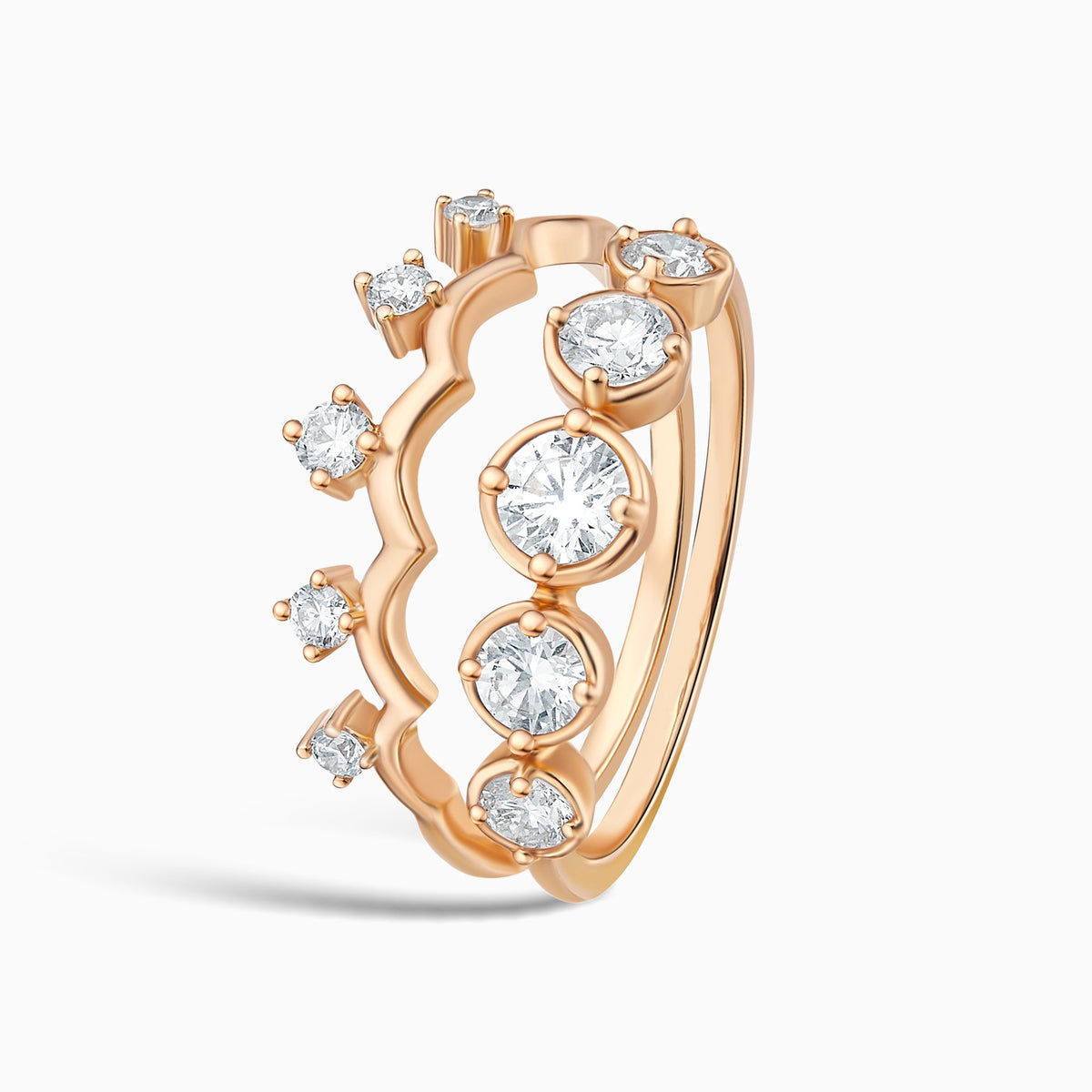 Crowned Duo Stackable Half Eternity Diamond Band in 14K Rose Gold