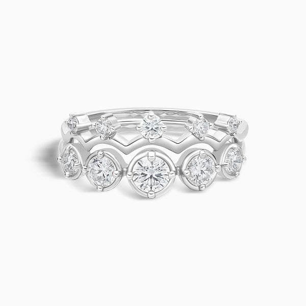 Crowned Duo Stackable Half Eternity Diamond Band in 18K White Gold