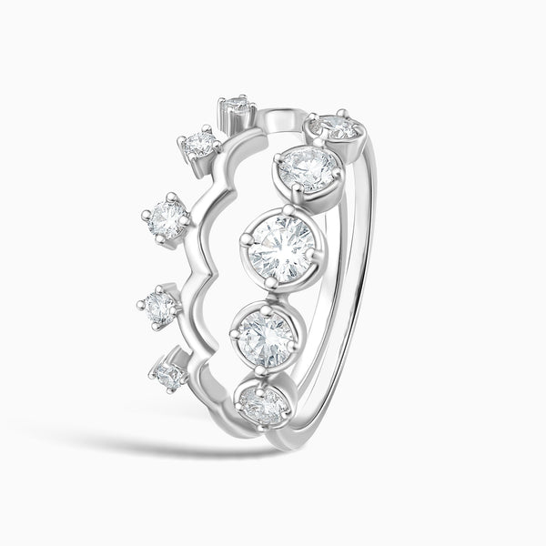 Crowned Duo Stackable Half Eternity Diamond Band in 18K White Gold