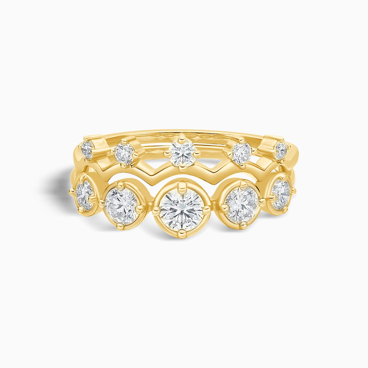 Crowned Duo Stackable Half Eternity Diamond Band in 18K Yellow Gold