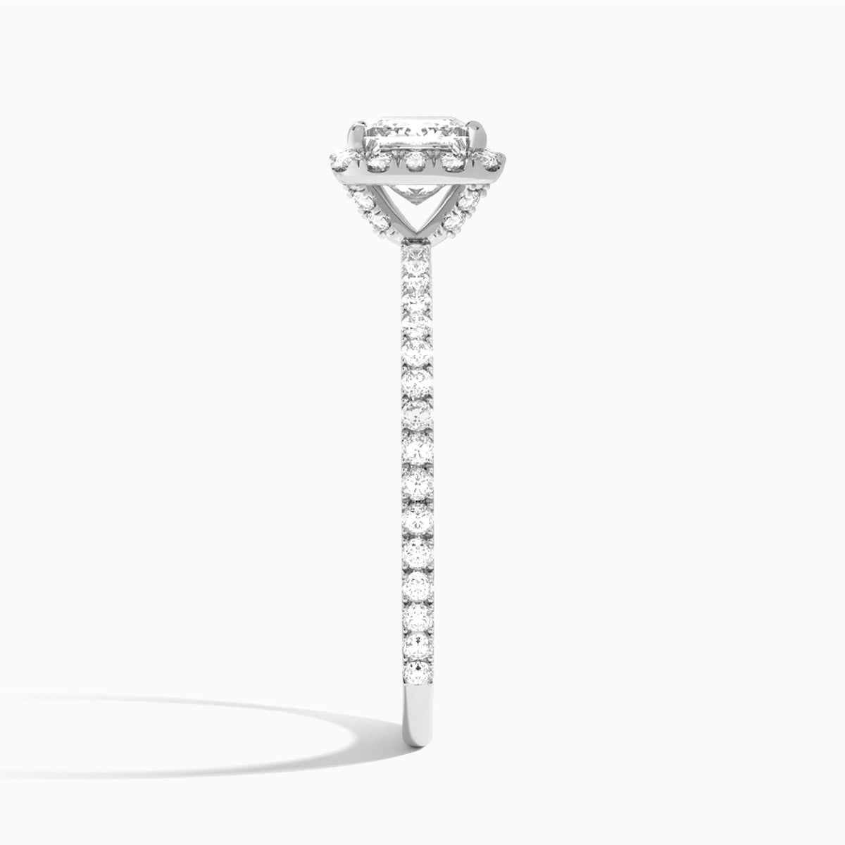 Princess Luxe Calantha Halo Lab Grown Diamond Engagement Ring In Platinum, Side View