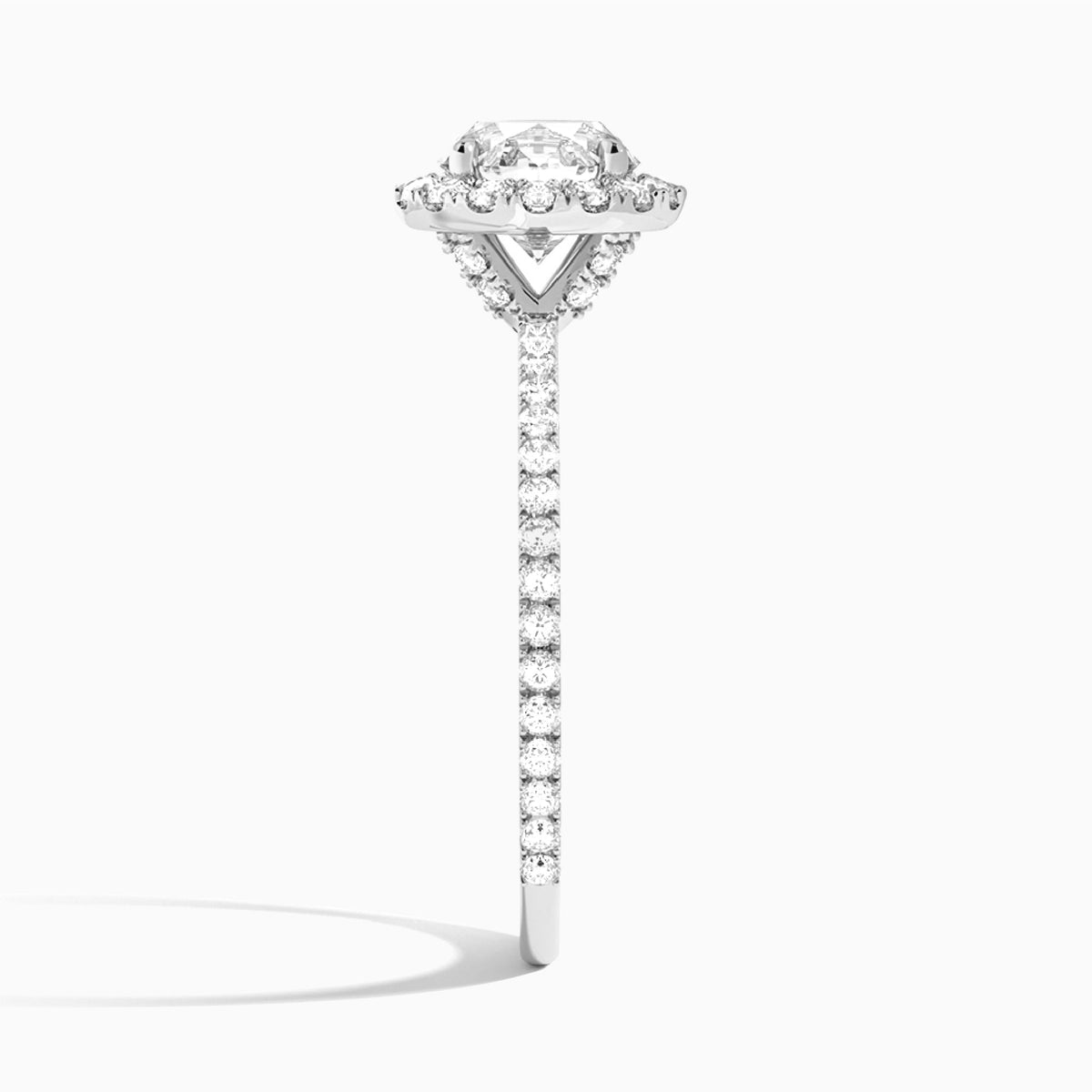 Round Luxe Calantha Halo Lab Grown Diamond Engagement Ring In Platinum, Side View
