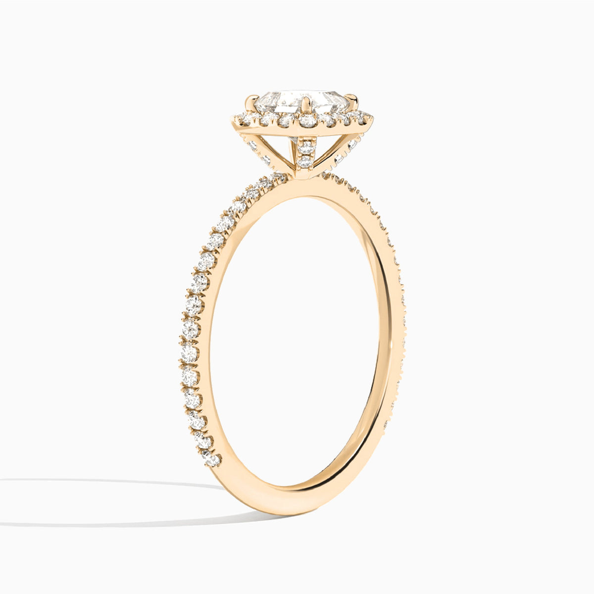 Asscher Luxe Calantha Halo Lab Diamond Engagement Ring In 14K Rose Gold, Angle View