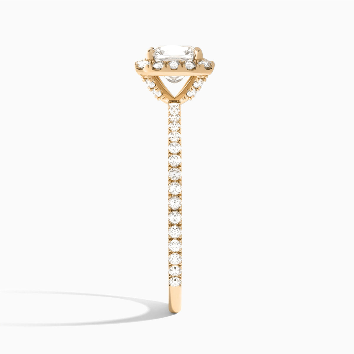 Asscher Luxe Calantha Halo Lab Diamond Engagement Ring In 14K Rose Gold, Side View