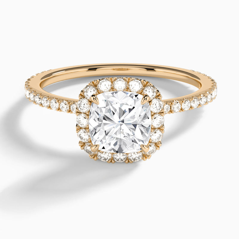 Cushion Luxe Calantha Halo Lab Diamond Engagement Ring In 14K Rose Gold - Lucenjuri - Lucenjuri