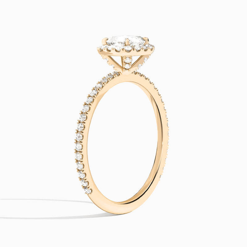 Cushion Luxe Calantha Halo Lab Diamond Engagement Ring In 14K Rose Gold, Angle View