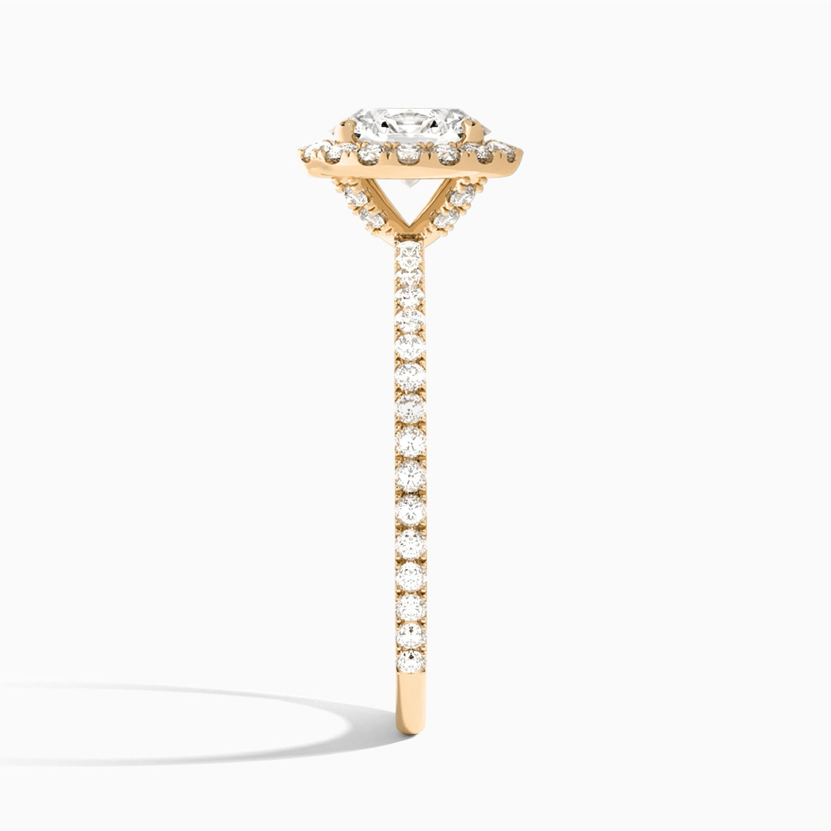 Oval Luxe Calantha Halo Lab Diamond Engagement Ring In 14K Rose Gold, Side View
