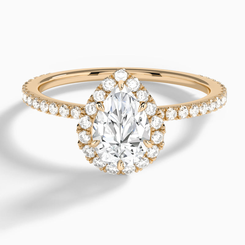 Pear Luxe Calantha Halo Lab Diamond Engagement Ring In 14K Rose Gold - Lucenjuri - Lucenjuri