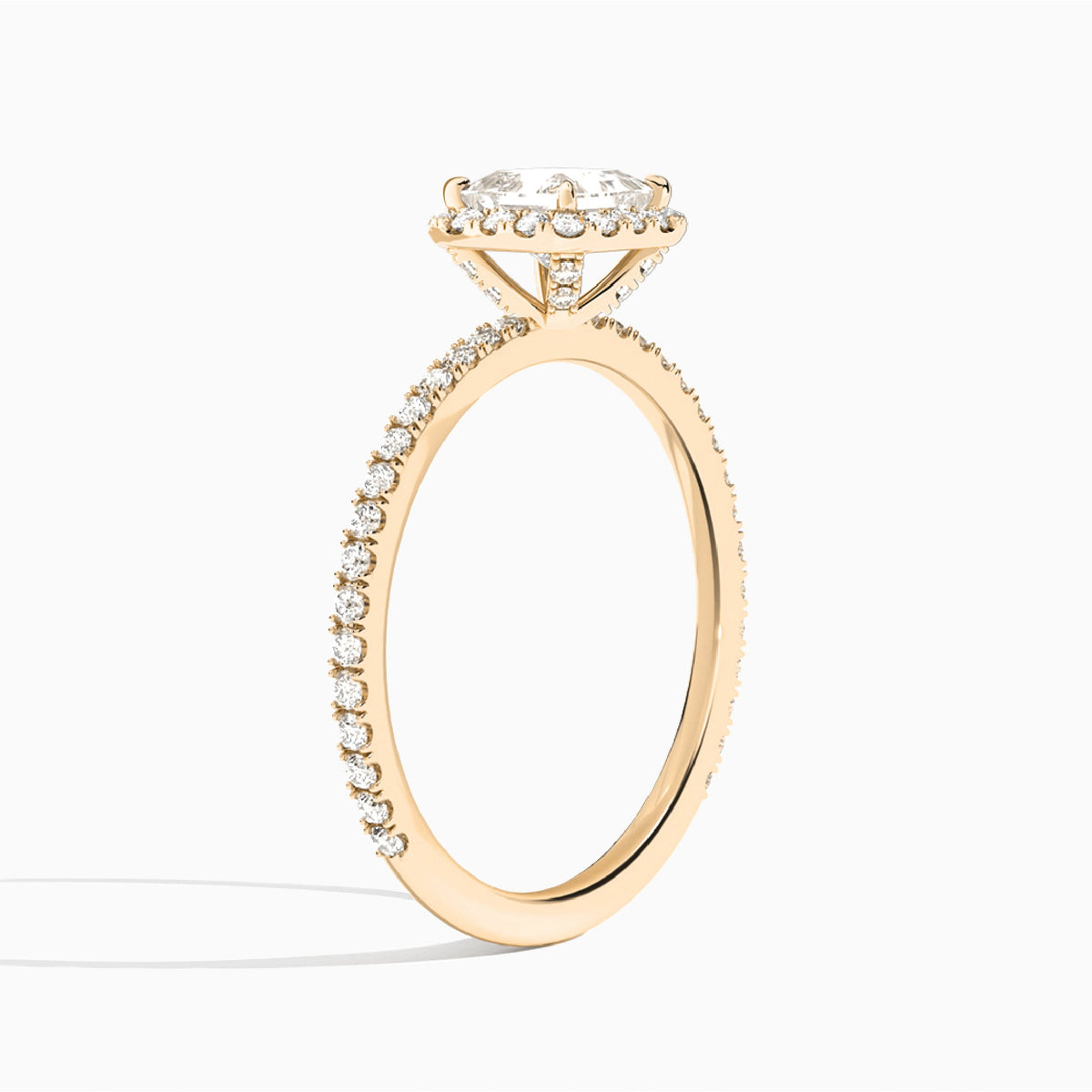 Princess Luxe Calantha Halo Lab Diamond Engagement Ring In 14K Rose Gold, Angle View