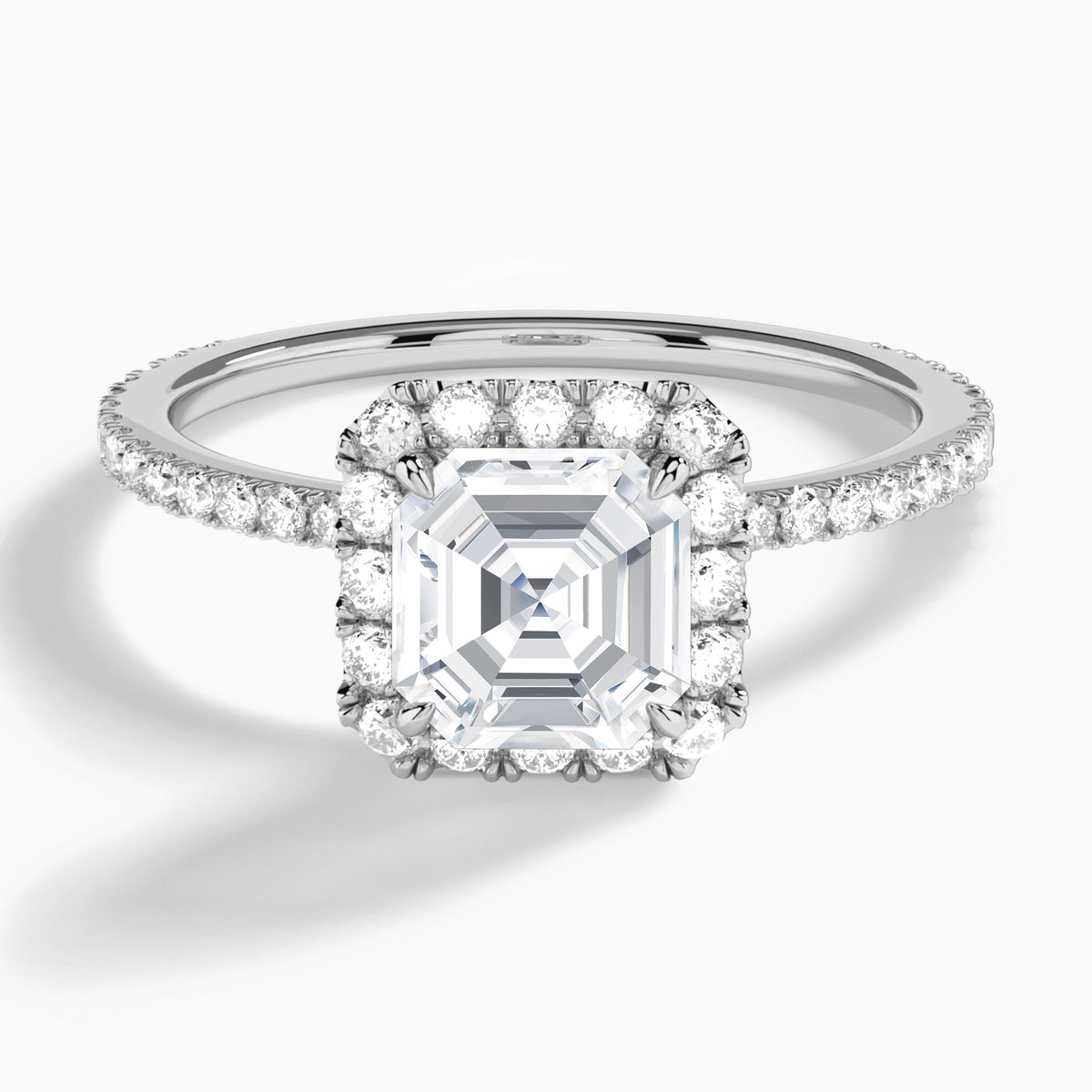 Asscher Luxe Calantha Halo Lab Diamond Engagement Ring In 14K White Gold - Lucenjuri - Lucenjuri