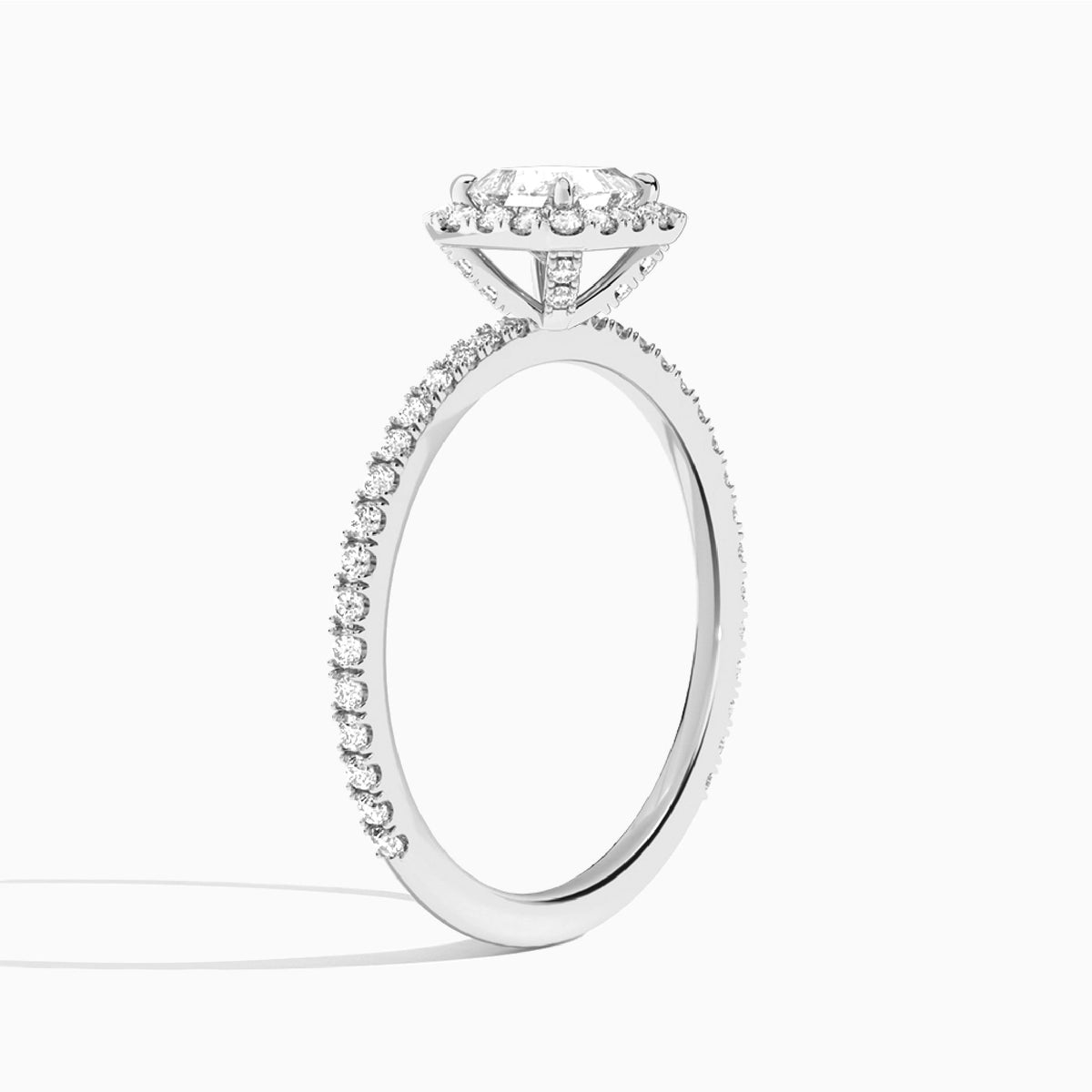 Asscher Luxe Calantha Halo Lab Diamond Engagement Ring In 18K White Gold, Angle View
