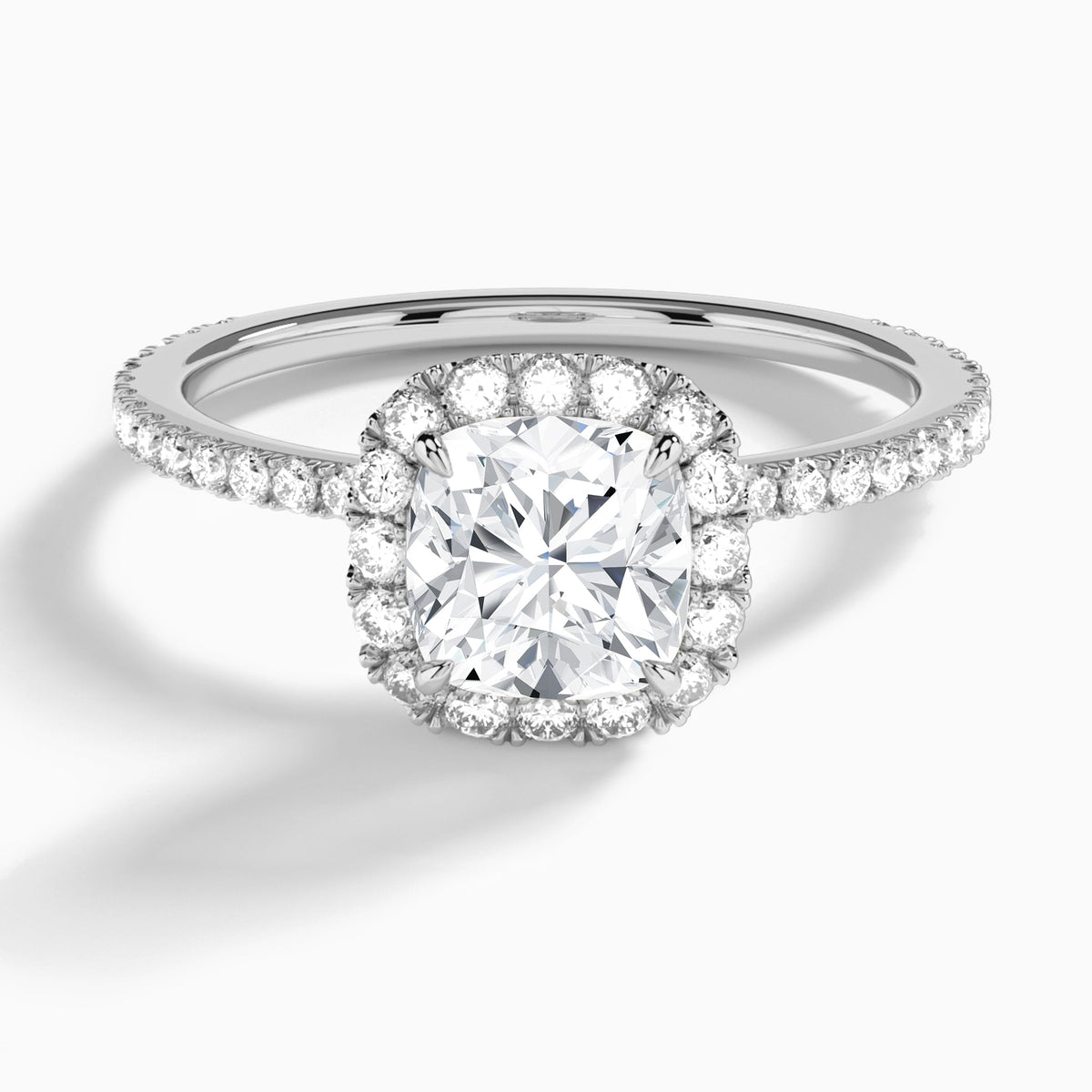 Cushion Luxe Calantha Halo Lab Diamond Engagement Ring In 18K White Gold - Lucenjuri - Lucenjuri
