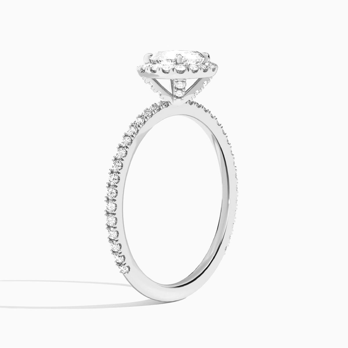 Cushion Luxe Calantha Halo Lab Diamond Engagement Ring In 14K White Gold, Angle View