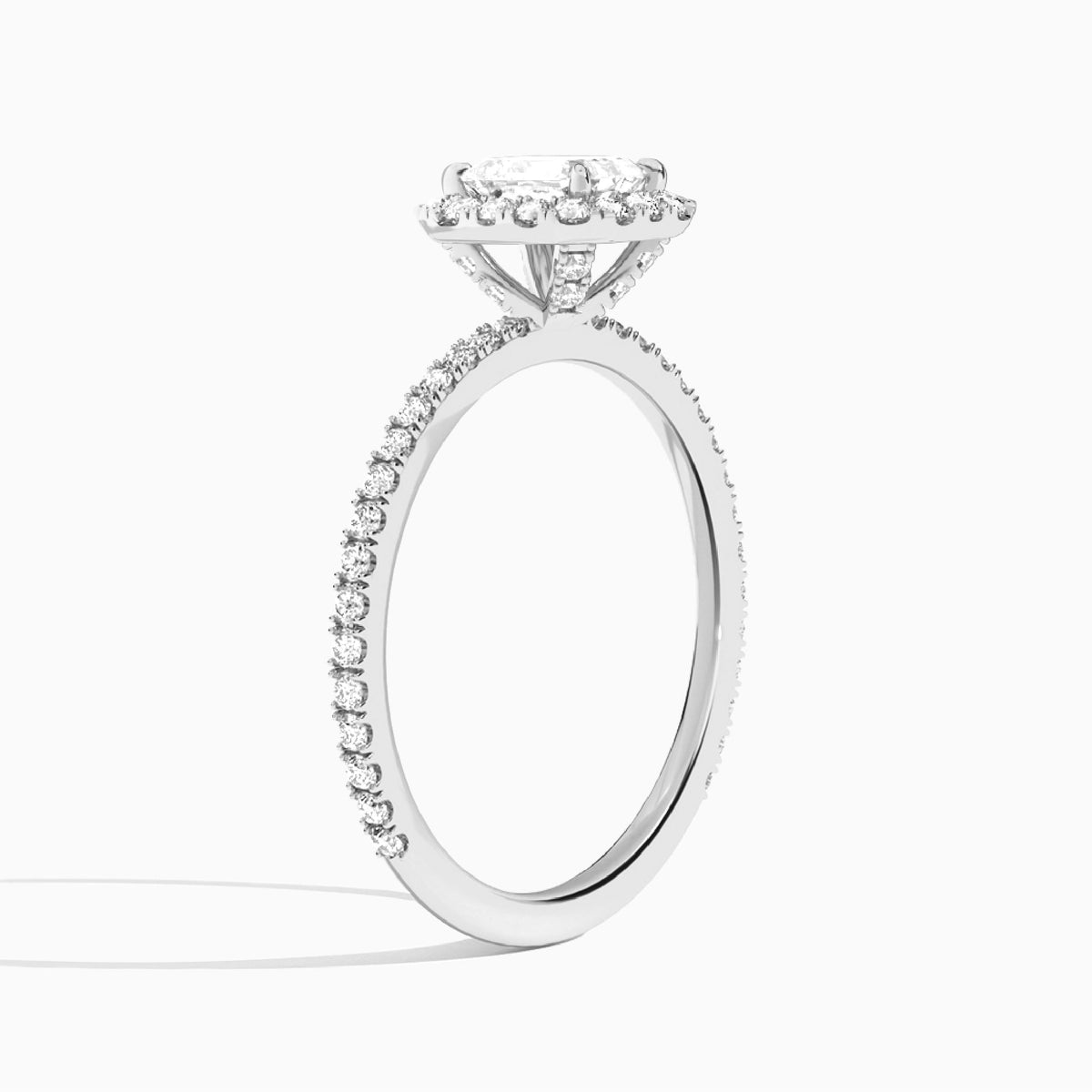 Emerald Luxe Calantha Halo Lab Diamond Engagement Ring In 14K White Gold, Angle View