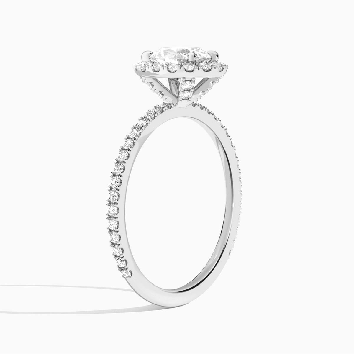 Oval Luxe Calantha Halo Lab Diamond Engagement Ring In 18K White Gold, Angle View