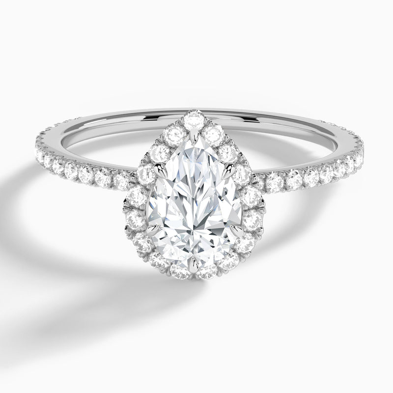 Pear Luxe Calantha Halo Lab Diamond Engagement Ring In 14K White Gold - Lucenjuri - Lucenjuri