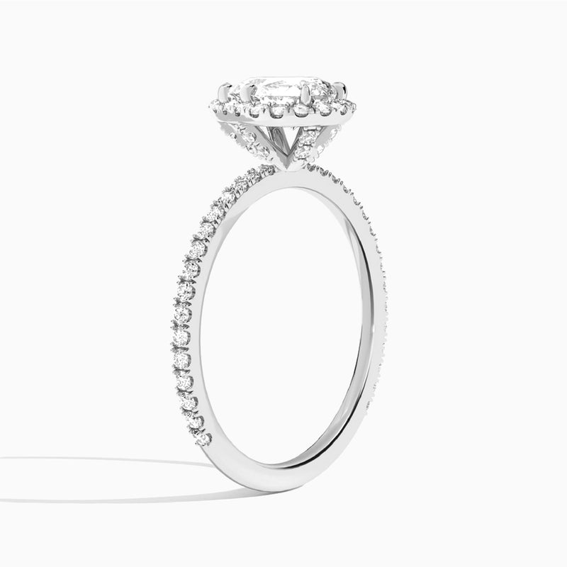 Pear Luxe Calantha Halo Lab Diamond Engagement Ring In 18K White Gold, Angle View