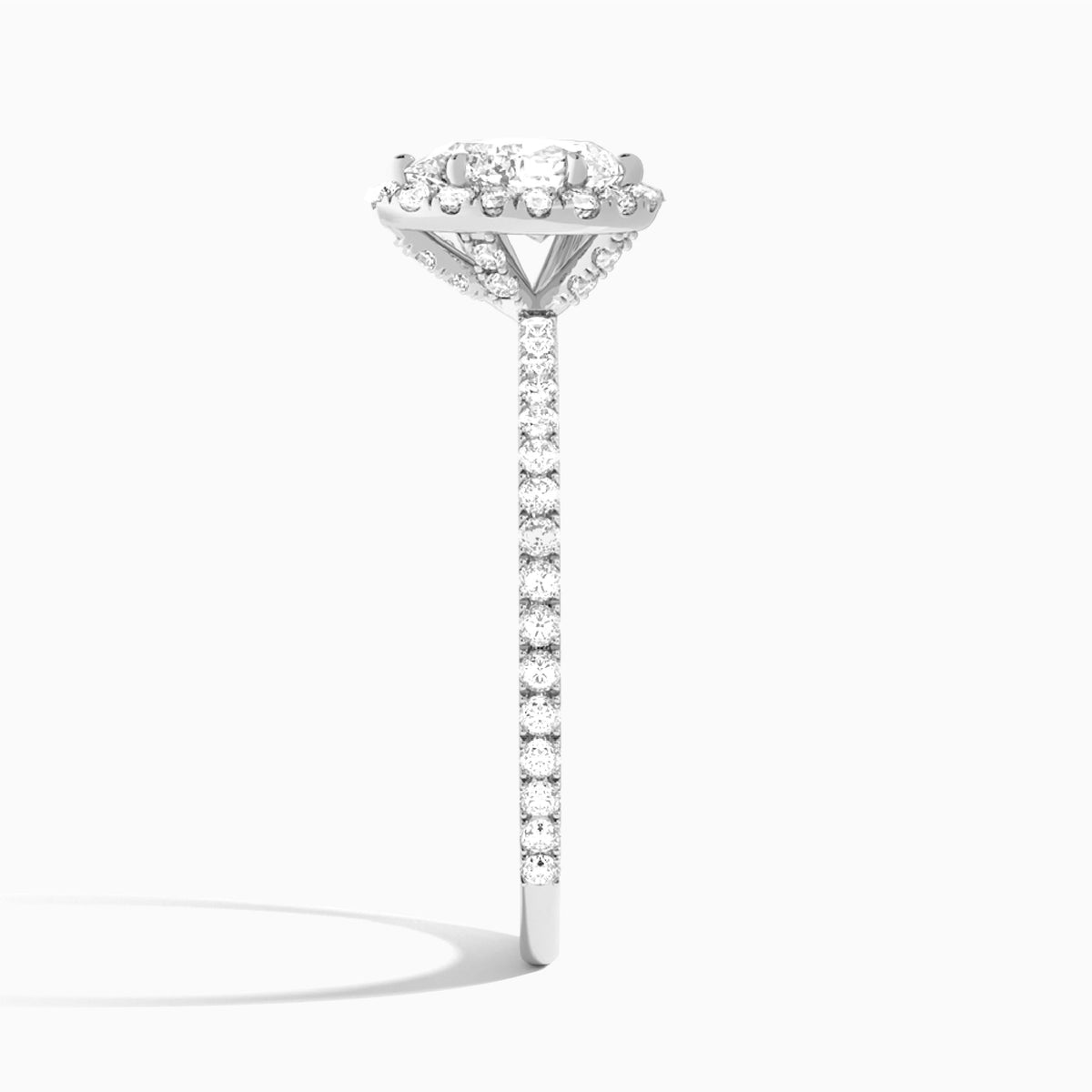 Pear Luxe Calantha Halo Lab Diamond Engagement Ring In 18K White Gold, Side View