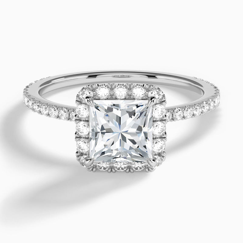 Princess Luxe Calantha Halo Lab Diamond Engagement Ring In 14K White Gold - Lucenjuri - Lucenjuri
