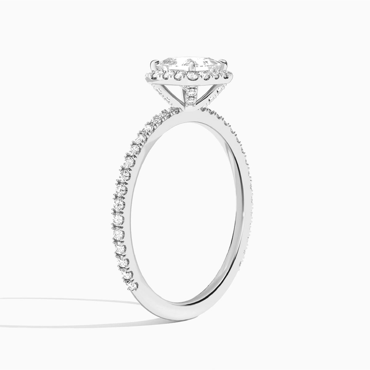Princess Luxe Calantha Halo Lab Diamond Engagement Ring In 18K White Gold, Angle View